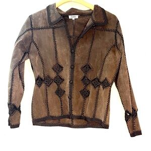 Carducci Vintage Suede Leather Western Boho Embroidered Jacket S